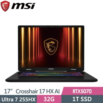 "msi Crosshair 17 HX AI D2XWGKG-007TW(Ultra 7 255HX/32G/1T SSD/RTX5070-8G/17\"QHD+/Win11)電競筆電"