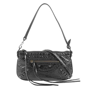 [平輸]BALENCIAGA Le City 仿舊釦小羊皮肩背/斜背二用小包(黑色)