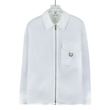 (XL) hermes質感棉質口袋翻領白色外套