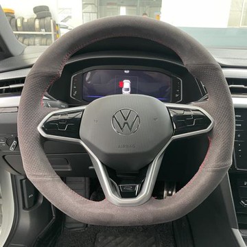 21款高爾夫8rline專用翻毛皮手縫方向盤套邁騰探影CC朗逸途觀把套