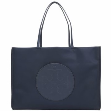 TORY BURCH Ella 大款 皮革盾牌前袋 尼龍肩背托特包(海軍藍)