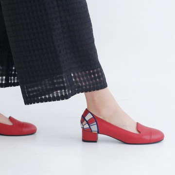 刺繡樂福低跟鞋-蒲公英花火/滑面紅