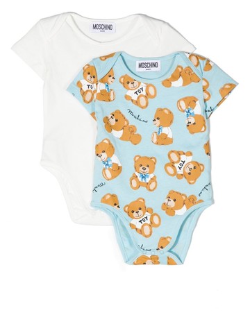 Moschino Kids - all-over toy-bear print body set - kids - Cotton - 1-3 - Blue