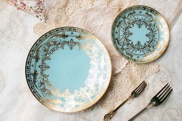 【皇室蒔花 ─ 圓盤套組】藍色│餐盤│新居落成