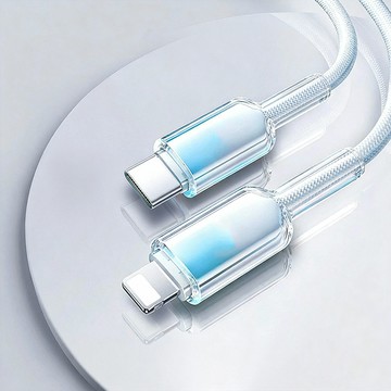 【樂樂】PD30W冰晶頭彩色编織快充線 C to L1.5M漸變藍