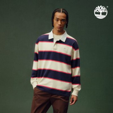 Timberland官方旗艦 中性藍米色寬版橄欖球POLO衫|A2Q4TA5T