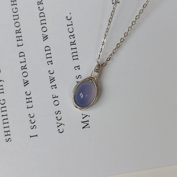 冰種藍玉髓吊墜 純銀天然玉髓項鍊 純銀手工吊飾