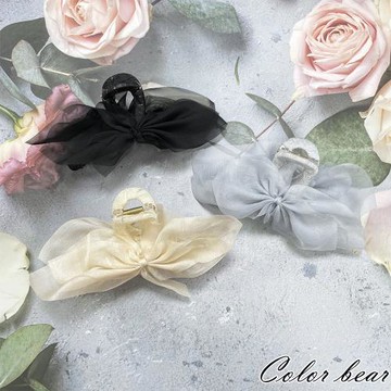 【卡樂熊】韓版網紗蝴蝶結造型髮夾/抓夾(三色)