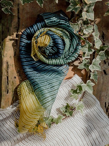 卓也藍染-藍染/植物染雙橫紋烏干紗圍巾