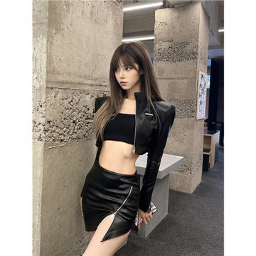 (免運)Teptdc|原創黑色特工皮衣套裝(皮衣/皮褲/皮裙均有)性感兩件套外