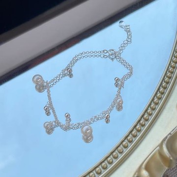 S925純銀高級感流蘇珍珠手鏈女時尚輕奢小銀珠手環ins風優雅手飾