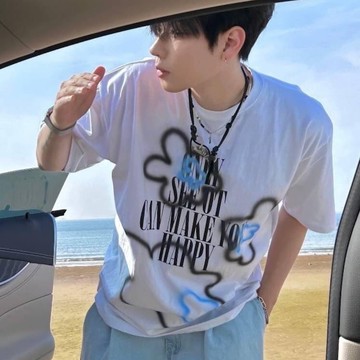 【AMERO】男裝 女裝 圓領 短袖 T恤 噴墨小花印花 寬鬆 落肩 情侶裝