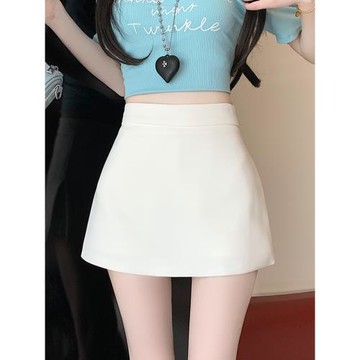 白色西裝半身裙女夏小個子百搭高腰顯瘦防走光a字開叉包臀短裙褲