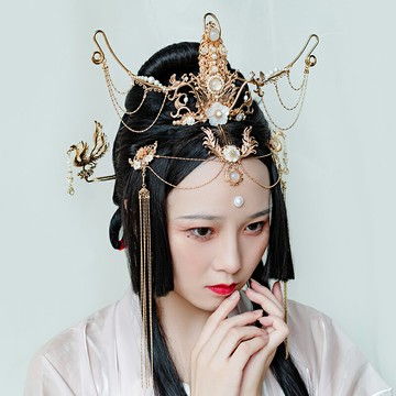 清月鹿鳴原創復古宮廷頭飾古風男女通用發冠額飾發簪漢服全套發飾