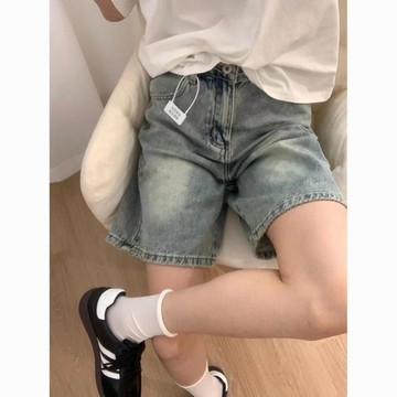 美式復古水洗寬鬆直筒牛仔五分褲女夏季新款高腰顯瘦闊腿短褲中褲 YC186