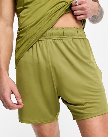 Threadbare Fitness co-ord mid length training shorts in olive green