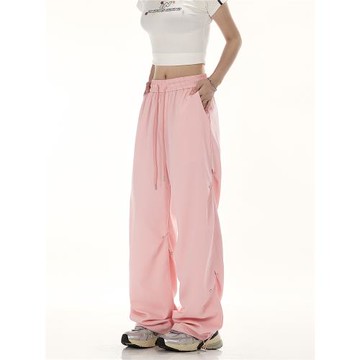 Neresum粉色褲子女夏季速干工裝褲美式潮牌戶外跳舞直筒運動長褲