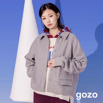 【gozo】仿羊絨內刷毛襯衫外套(灰色/淺卡其_F) | 女裝 襯衫領 保暖