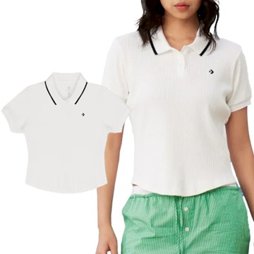 Converse Slim Button Up Polo 女款 白色 棉質 Polo衫 短袖 10027770-A01