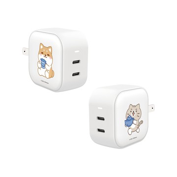 【插畫家聯名】柴語錄廢柴喝茶GaN 45W Type-C雙孔充電頭