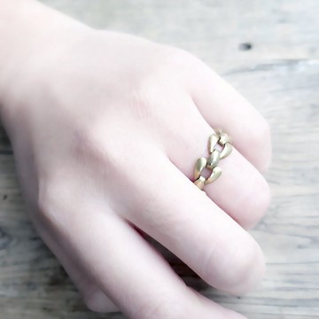 VIIART。心愛的。黃銅愛心鎖鍊戒指