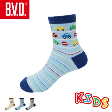 【BVD】汽車條紋1/2童襪13-16CM-淺藍 B325 短襪