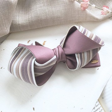 藕紫 /條紋雙色多層立體蝴蝶結髮圈 香蕉夾 馬尾夾 大腸圈 鯊魚夾