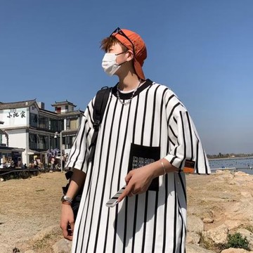 條紋t恤男短袖夏季新款潮流拼色半袖上衣日系復古cityboy男裝體恤