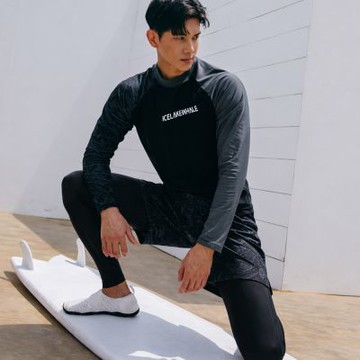 Biki.泳衣拉姆M-3L流紋長袖長褲男泳褲三件式泳裝+