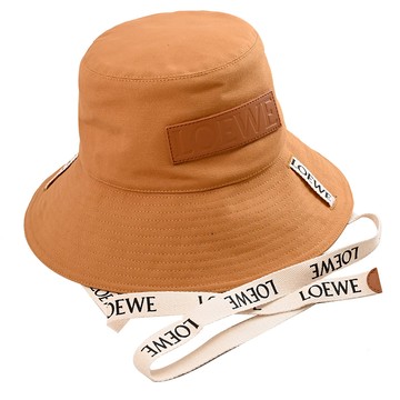LOEWE Fisherman 皮革標誌LOGO帆布綁帶漁夫帽.焦糖棕