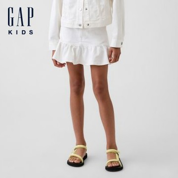 【GAP】兒童牛仔荷葉邊迷你裙-白色丹寧(898874)