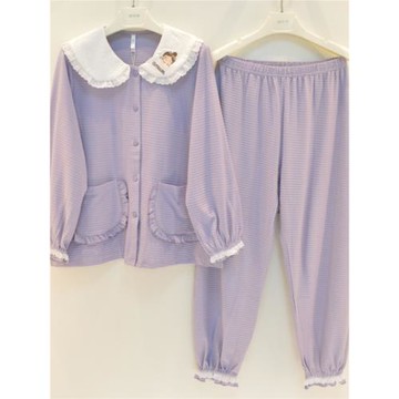 安之伴睡衣2025春秋季女士針織純棉提花可愛小翻領卡通長袖家居服