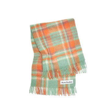 ACNE STUDIOS 撞色橘色格紋大寬版圍巾