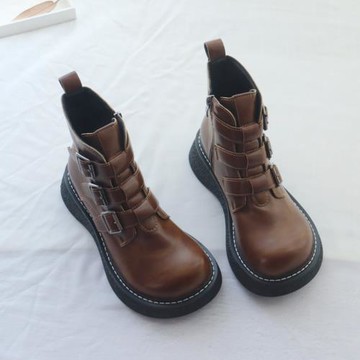 大頭馬丁靴女秋冬新款女靴英倫風百搭加絨靴子日系復古厚底短靴女