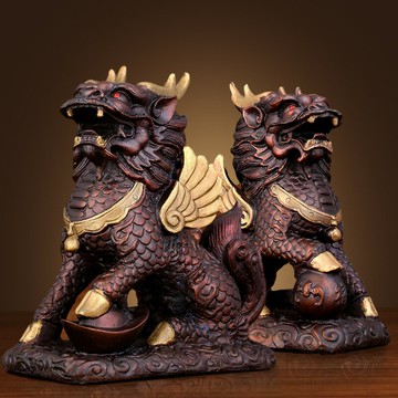紫銅銅麒麟一對純銅工藝品擺件家居客廳桌面擺放裝飾品開業禮品
