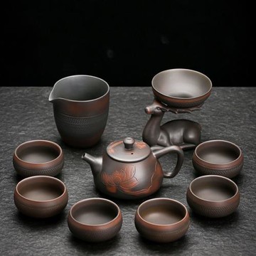 石茗堂紫陶高檔功夫茶具套裝家用簡約泡茶壺大蓋碗整套功夫茶杯