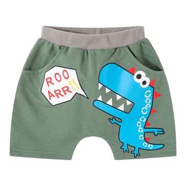 BE TOP - 純棉休閒短褲-咆哮呆呆龍-軍綠色