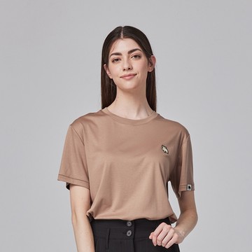 moz瑞典 刺繡駝鹿 舒適 冰河棉 100%純棉 涼感 彈力T恤 -可可(亞洲版)女款