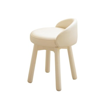 hoi!源氏木語奶油風實木雲柔皮旋轉化妝椅 S05159