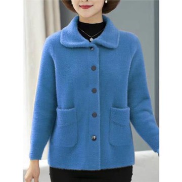 仿水貂絨外套女2025韓版秋冬小個子中老年媽媽裝時尚洋氣開衫上衣