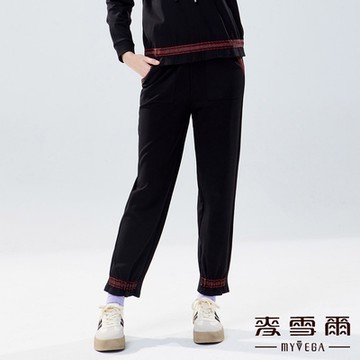 MYVEGA麥雪爾 金蔥撞色織邊長褲休閒套裝下身-黑（上下身分開販售）