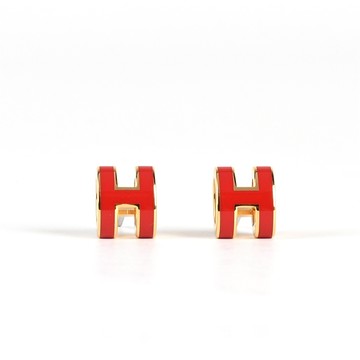 HERMES mini Pop H立體簍空橢圓針式耳環(紅/金)｜GoBrand購名牌