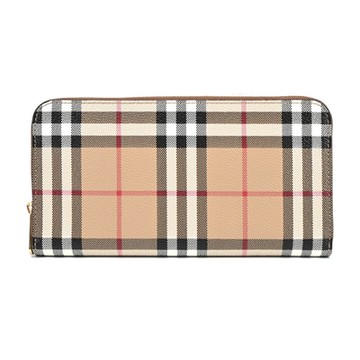 BURBERRY Vintage 經典格紋帆布拉鍊長夾(典藏米色)