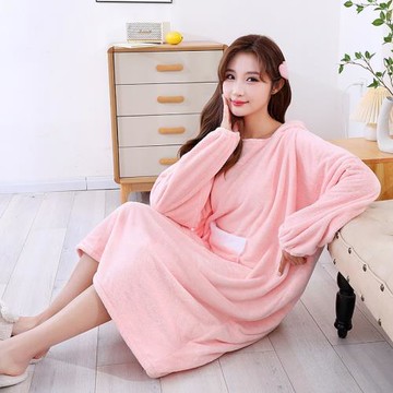 春季浴袍女居家可穿吸水浴巾珊瑚絨加厚家用學生浴袍連帽批發浴裙
