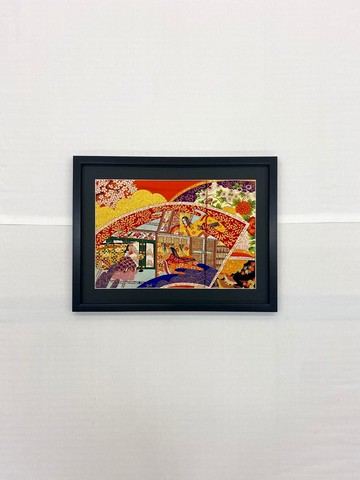 色紙藝術面板復古刺繡和服日式現代日和風室內裝飾禮物重新裝飾幸運符帶框室內裝飾 46