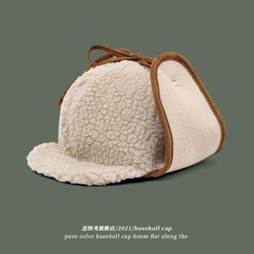 日系秋冬季護耳雷鋒帽女百搭甜美可愛顯臉小保暖麂皮絨羊羔毛帽子