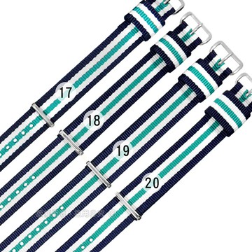 Watchband / DW 各品牌通用 不鏽鋼扣頭 尼龍錶帶 藍x白x綠