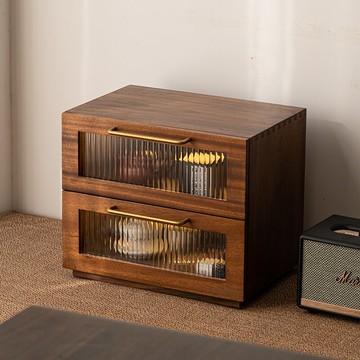 胡桃木茶具收納柜小型桌面防塵柜實木家用創意抽屜式帶燈儲物柜