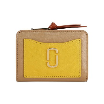 MARC  JACOBS The Snapshot 防刮皮革暗釦二折撞色短夾(亮黃色)