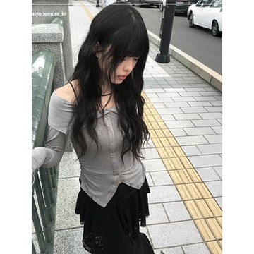 Codibook｜韓國 anyonemore 開襟肩露肩修身長袖上衣［預購］長袖上衣 女裝